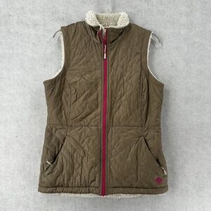Mountain‎ Hardware Reversible Vest Womens MED Fleece Quilted Fleece Taupe/Cream